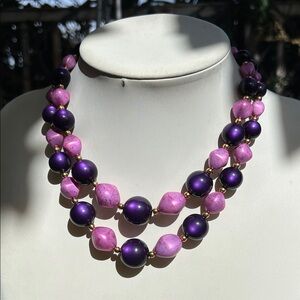 1950s-1960s Purple Moonglow Bubble Gum Pink Beaded Necklace